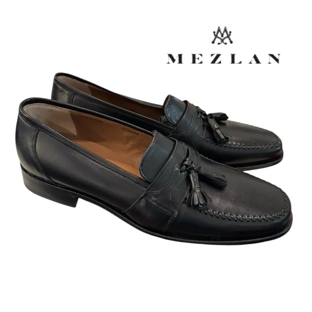 New Mezlan E2559 Black Leather Men’s Black Tassel Loafers 10